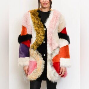 Nu Shuz Vibrant Colorblock Patchwork Faux Fur Teddy Jacket Coat